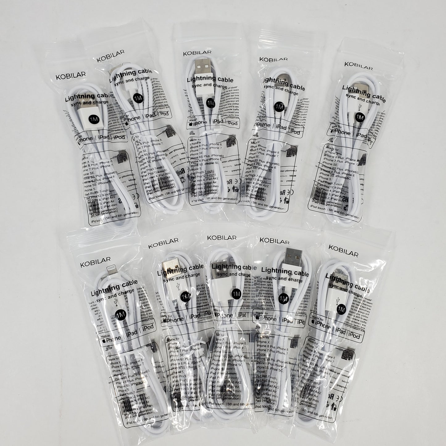 Lot Of 10 New Kobilar Lightning Cable Sync and Charge 213-01 140-1