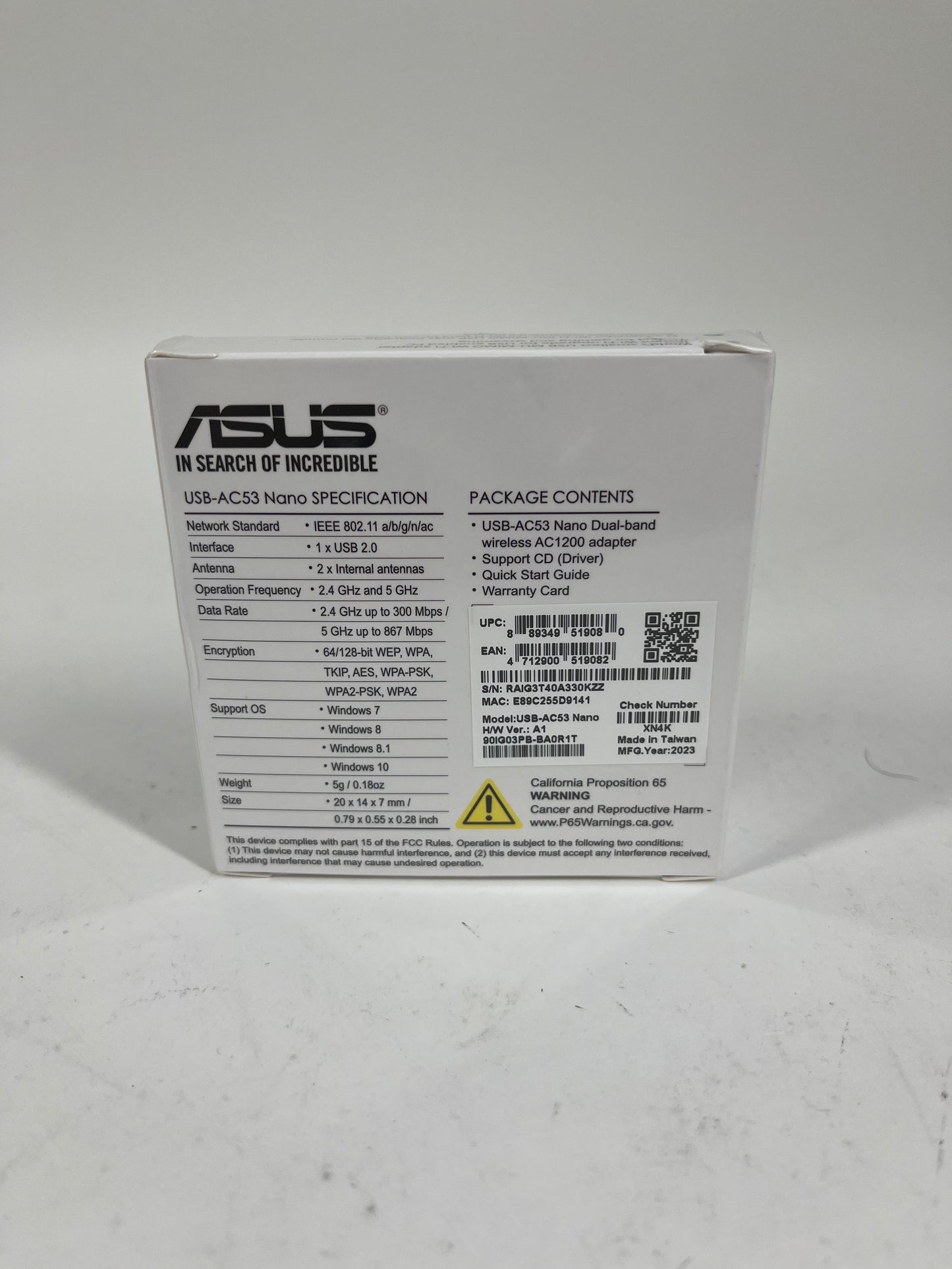 New ASUS USB-AC53 Nano USB Wi-Fi Adapter AC1200