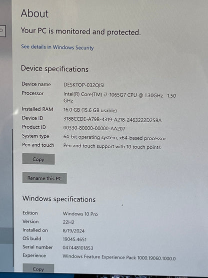 Microsoft Surface Pro 7 1866 i7-1065G7 1.30 GHZ 256 GB SSD