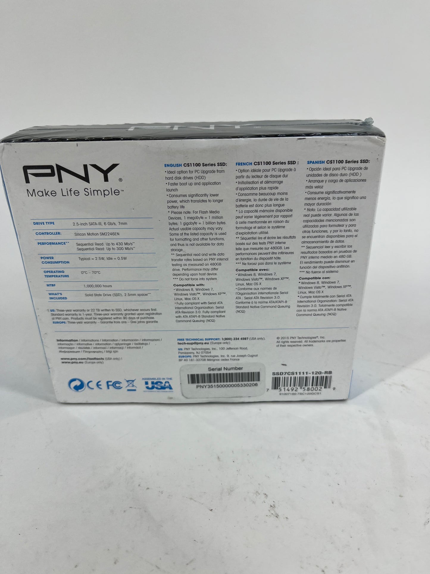 PNY 2.5" CS110 SERIES SSD 120GB SATA 2.5" SSD SSD7CS1111-120-GB